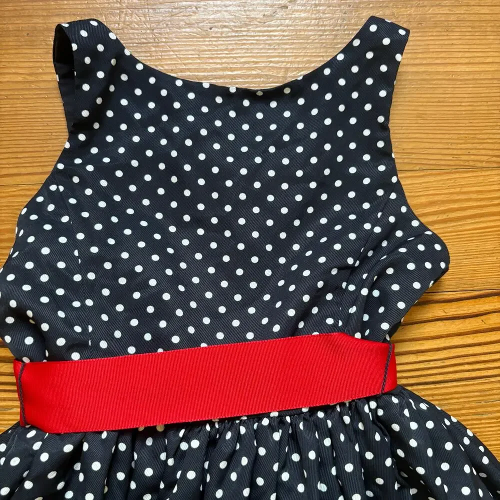 Polo Ralph Lauren black white polka‎ dot red belt sleeveless dress SIZE 5
